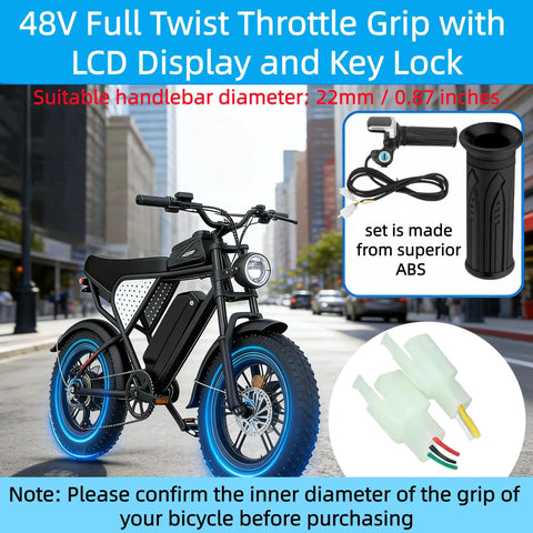48V Half Twist Throttle With LED Display And Key Lock For Ebikes, Motorcycles And Scooters, Compatible With 24V And 36V Systems, Easy Install, Clear