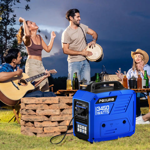 3450 Watt Portable Inverter Generator For Camping And RV Use With A 1.6 Gallon Gas Tank, outdoor camping scene