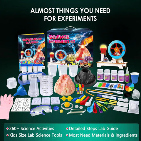 260 Plus Kid-Friendly STEM Science Kit With Hands-On Chemistry Experiments, Volcano Eruptions, Gemstones, Educational Set