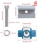 20 Piece Aluminum Solar Panel Clamps For Unistrut Mounting System Go To Clip Set with bolt, nut, and bracket dimensions shown