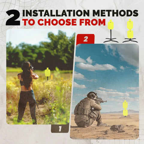 Two installation styles for Heavy Duty Target Stand System NP550 Steel For 12x20 Silhouette Targets shown outdoors.