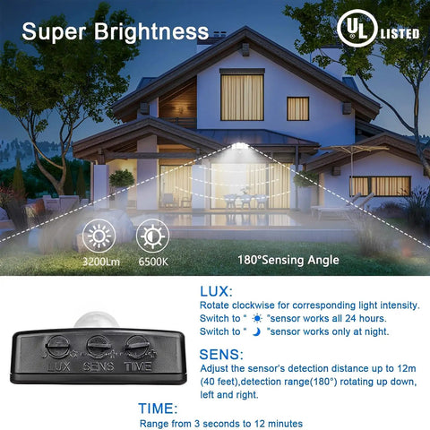 Plug In Motion Sensor Light With 3 Adjustable Heads 35W LED Outdoor Flood Light No Nonsense IP65 Waterproof Exterior Security Lighting for home