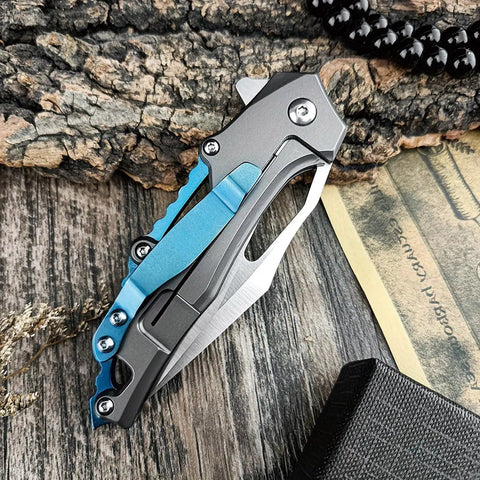 Folding Pocket Knife With D2 Steel Blade And Lightweight T6 Aluminum Alloy Handle on a wooden surface