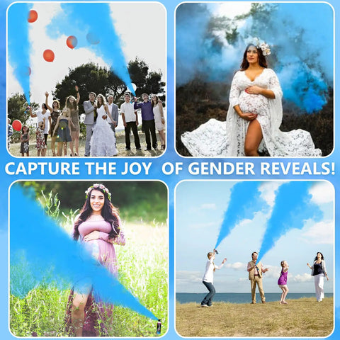 Totally Epic Gender Reveal Fire Extinguisher 2 Pack Straight Up Biodegradable Eco Friendly Party Confetti Sprayer For Baby Shower Decor Smooth Operator Color Blast with blue powder bursts at celebrations.