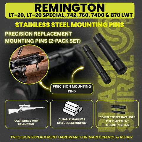 Black Steel Mounting Pins Set For Remington LT-20 LT-20 Special 742 760 7400 870 LWT Small Frame Models Replacement Hardware Two Pack With Rugged Build And Easy Install For Reliable Fit. Stainless steel mounting pins, 2-pack