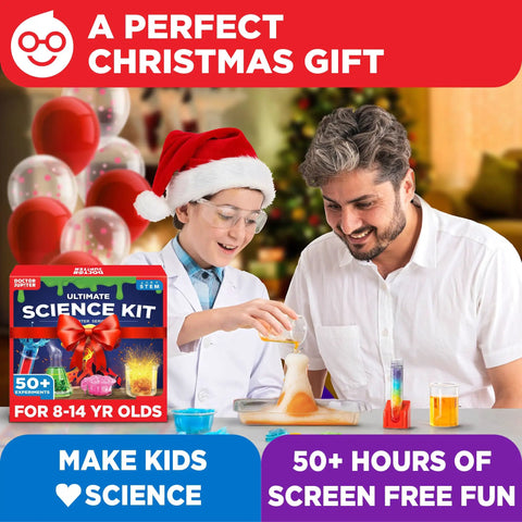 Ultimate Science Experiments Kit For Kids Ages 8 and Up With 50 Plus Fun Experiments Color Changing Volcanoes Rainbow Crystals Hands On STEM Learning Easy To Follow Instructions Real Scientist Vibe For Curious Young Minds, gift box
