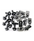 Top Shelf Black M6 Hex Head Exterior Body Bolts and Direct Swap Replacement Clips Kit for Daily Drivers and Pickup Trucks With Slick Matte Coating and No Sweat Oem Spec Mounting, mixed assembly of bolts and clips.