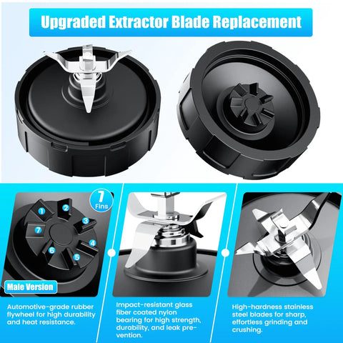 Ninja Blender Replacement Parts Kit with upgraded seven fin extractor blade visible, designed for durability and compatibility.