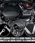 Hella Rugged Engine Chassis Grounding Cable Kit features engine block connection with thick silver straps visible in the engine compartment.