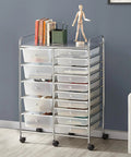 15 Drawer Rolling Storage Cart on Wheels with Two Drawer Sizes White Go To Multi Purpose Mobile Organizer for Craft Supplies