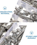 Socket Cap Screws Kit 100 Pcs, 410 Stainless Steel, shown in organized compartments with emphasis on material and durability.