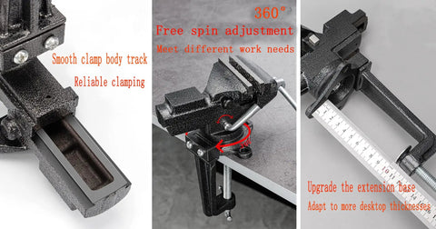 Do It All Clamp On Vise For Bench Or Table Use With Quick Adjustment And 360 Degree Rotation 3.3 Inch Jaw Black Heavy Duty Multi