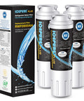 Three-pack fridge water filter replacement compatible with Everydrop EDR4RXD1 and Whirlpool Maytag UKF8001 next to product box