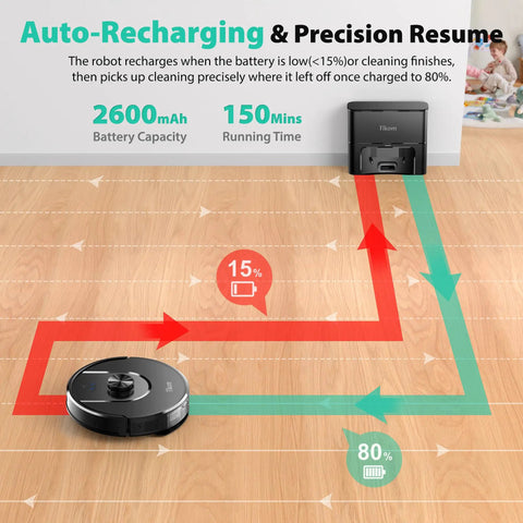 Diagram showing Robot Vacuum And Mop With 6000Pa Suction, Self Emptying Base For 90 Days Capacity, LiDAR Navigation With Home Mapping