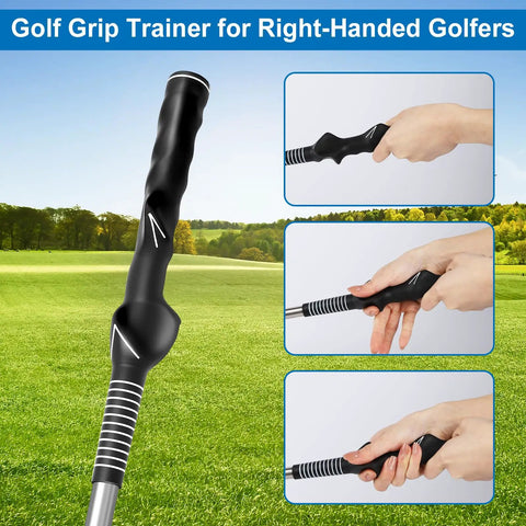 Retractable Golf Swing Trainer With Real Time Feedback Tempo Coach Swing Analyzer Grip Training Aid For Home Practice Indoor Putting Green Portable Golf Practice Gear For Men in right-hand grip use.