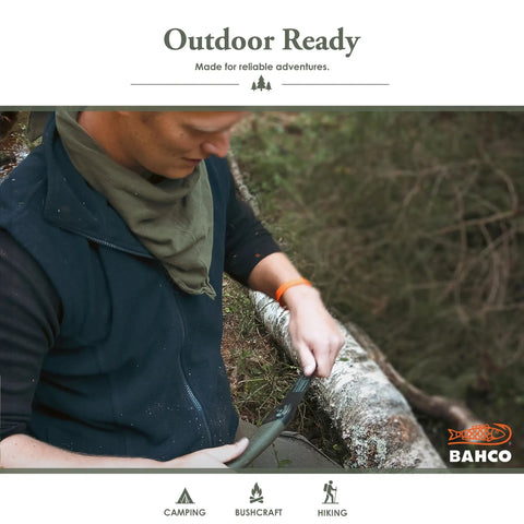 Person using a 7.5 Inch Folding Saw For Bushcraft, Camping, And Trail Maintenance in a forest setting.
