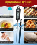 Six Pack Instant Read Meat Thermometers with Long Probes Waterproof Digital Thermometer for BBQ Grilling and Home Cooking 9.65 Inch Probes Works for Water Milk Yogurt Candy and Liquids Round and Square Ring Black White Red with temperature guide images