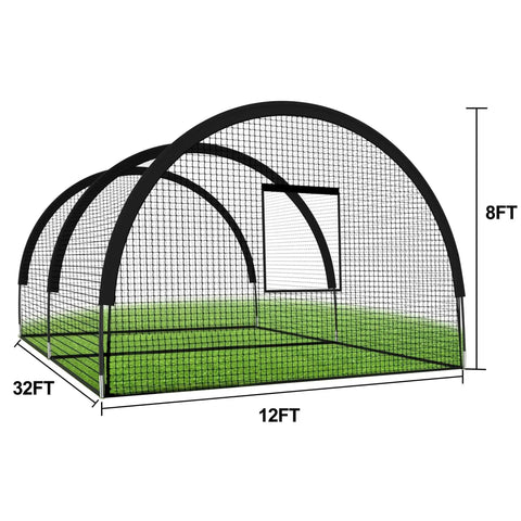 Backyard Baseball Batting Cage 32 By 12 By 8 Feet Portable Netting With Frame For Hitting And Pitching Practice Detachable Door Works With Pitching Machines Easy Setup Realistic Home Run Ready Space