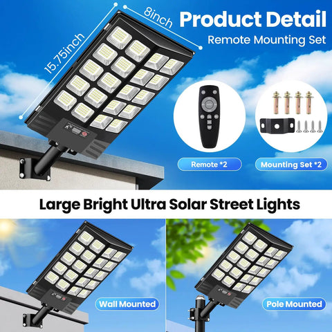 Two Pack Solar Street Lights Outdoor Waterproof With Motion Sensing Dusk Until Dawn Led Flood Lamp Wide Coverage For Driveway Parking Lot Top Tier Hella Bright Illumination