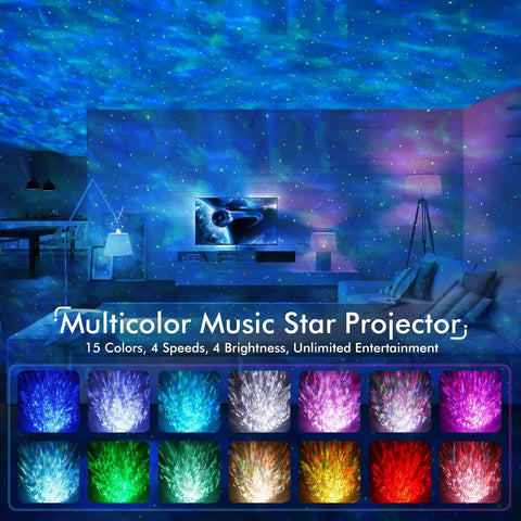 Room with Galaxy Star Projector For Bedroom 2.0 with Largest Coverage Area displaying colorful galaxy effects on walls and ceiling