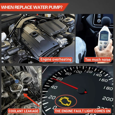 Hella Reliable Electric Coolant Water Pump Swap Compatible With Toyota Camry And Avalon 2018 Through 2021 2.5 Liter Engine Cooling Assembly dead simple fix image showing overheating symptoms and coolant leakage.