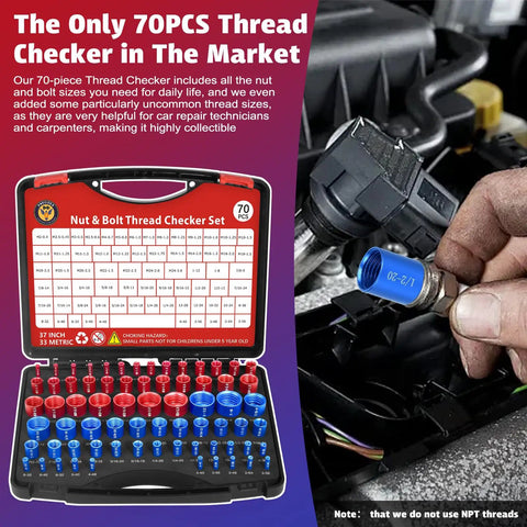 70 Piece Thread Checker Set For Nuts And Bolts, Includes 37 Inch And 33 Metric Gauge Box, SAE And Metric Sizes in use