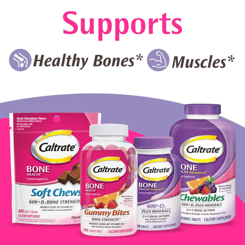 Calcium And Vitamin D Plus Minerals Supplement Tablets For Adults With Bone Health Support And Flexible Joints, 600 Mg Calcium And 600 IU D3 Plus Essential Minerals, 120 Count Bottle packaging shown with other Caltrate products.