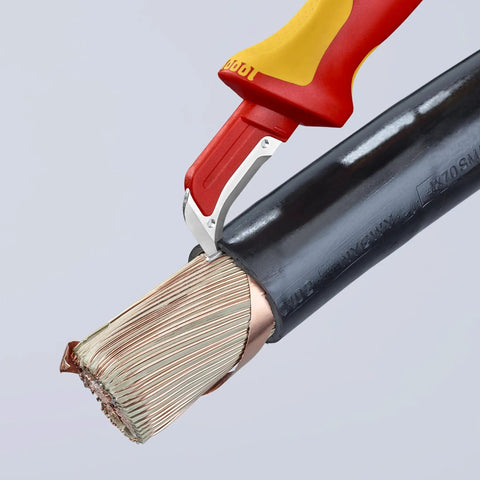 Insulated Dismantling Knife for Electricians 1000V Safe Work Tool With Fixed Hook Sickle Blade cutting through cable