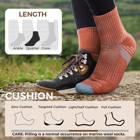 Women Merino Wool Hiking Socks Pack Of 5 Quarter Crew Length Thermal Warmth Cushioned Comfort And Moisture Wicking For All Season