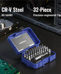 Ultimate 32-Piece Security Bit Set With Tamper Proof Torx Driver Tools, Heavy Duty Hex U-Type Tri-Wing Clutch Bits Made From Heat Treated Cr-V Steel With Magnetic Holder Case, open case