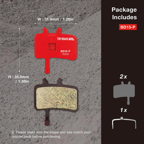 High Performance Disc Bike Brake Pads For AVID SRAM BB7 Mechanical And Juicy Series Plus PROMAX DSK, red pad, measurements shown