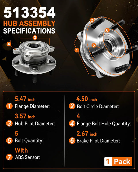 Front Wheel Bearing Hub Assembly Fits Mazda 3 2014 2018 And Mazda CX 3 2016 2021 5 Lug With ABS shown with specifications