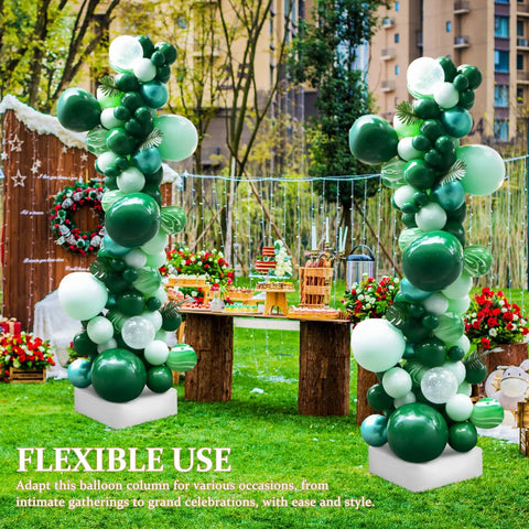 Gadpiparty balloon column stand kit with two green balloon columns on white bases for outdoor party decor