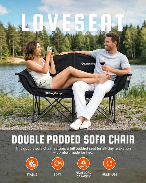 Two Person Camping Chair Oversized and Comfortable Heavy Duty 660 Lb Capacity Portable Folding Two Seat Couch With Cup Holders outdoors