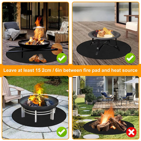 38-Inch Fire Pit Mat For Bonfires And Grills, Round Fireproof And Oil-Proof Deck Protector For Outdoor Patio And Lawn in use under fire pits.