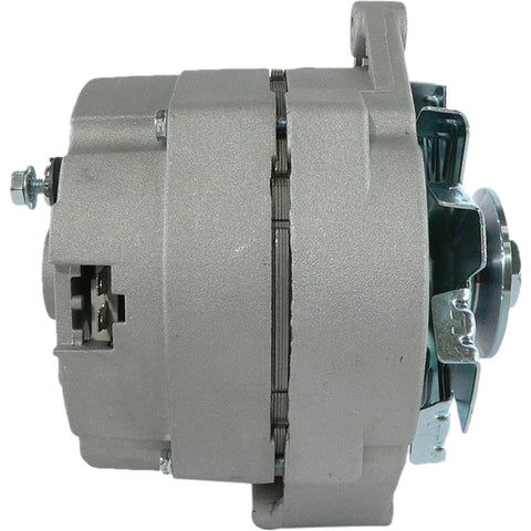 Side view of High Output 105 Amp 12 Volt External Fan Alternator Replacement For Chevrolet GMC Buick Oldsmobile Pontiac 1968 Through 1989