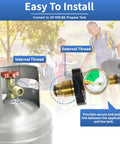 Front view of Feirenql 2-stage propane regulator with gauge and POL, brass body, for 20–100 lb propane tanks