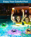 Two children in a pool with glowing solar lights, showcasing Solar Pathway Lights Outdoor 4 Pack With Auto Color Changing Waterproof Super Bright LED Path Lights For Yard Driveway Walkway Landscape Party Decor Christmas Decoration.