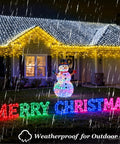 House decorated with 1620 LED 164ft Outdoor Christmas Lights Diamond Inspired Faceted Curtain String Lights Warm White in rain