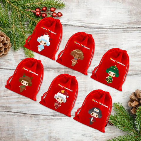 Six Pack Premium Holiday Gift Bags 20x30cm Bulk Set For Christmas Treats, Decorations, Sweets, And Party Supplies Storage Pouches