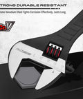 Close-up of 4 Piece Adjustable Wrench Set With 6, 8, 10, 12 Inch Sizes In Chrome Vanadium Steel for repairs, black oxide finish.