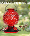 25 Oz Glass Hummingbird Feeder With Ant Moat And Bee Proof Feeding Ports, 360 Degree Perch, Leak Proof Outdoor Hanging Design