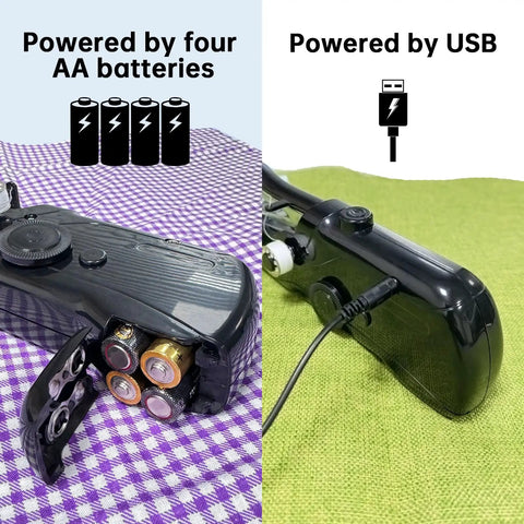 Portable Mini Sewing Machine For Beginners With An Integrated Storage Kit Dual Power Modes No Fuss Easy Operation Electric Switch And A Super Handy Lightweight Design For Quick Repairs And Creative Home Projects At Home, showing battery and USB power options.