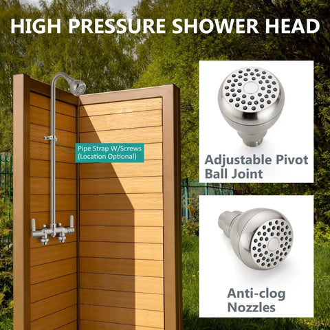 Killer Outdoor Shower Kit Featuring Solid Brass Mixing Valve And Stainless Steel Pipe With Dual Handle Brushed Nickel Finish And All Season Weather Proof Build For Your Ultimate Backyard Oasis Setup