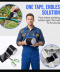 Heavy Duty Waterproof Duct Tape That Sticks Like Crazy For Indoor And Outdoor Repairs A Go To Home Fix For PVC Leaks Buckets And Plumbing Sealing Moisture Resistant Seal 4.9 Feet By 0.6 Inch shown in use on garden hose and pipes.