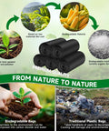 2 Gallon Biodegradable Mini Trash Bags Unscented Black Liners For Bathroom Kitchen Office Car Small Waste Baskets 105 Count Compostable Heavy Duty Bulk Pack For Eco Friendly Cleanup image showcasing eco-friendly production and decomposition process.