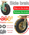 Premium Pneumatic Rubber Caster Wheels Featuring Heavy Duty Swivel Brakes For Back Breaking Carts And Tool Dollies Gotta Roll Slick Outdoors with side brake and 360° rotation.