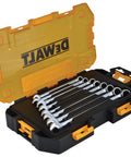 Metric 8-Piece Combination Wrench Set With Lockable Stacking Case, Double-Stamped Sizes, Long Panel Design For Maximum Torque