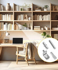Premium Nickel Shelf Pegs Kit With 124 Pieces Of Five Smooth Styles Including L Shaped Dowel Pins And Spoon Holders For Cabinet And Glass Shelves Slick Finish showcased on a wooden shelf.