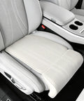 Premium White Leather Leg Support Extender For Mini John Cooper Works Electric 2025 on car seat, perforated design for added comfort.